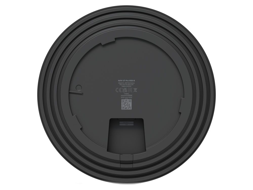 Achterkant van het Ubiquiti UniFi U7 Pro XGS Indoor 8-stream WiFi 7 Access Point in het zwart
