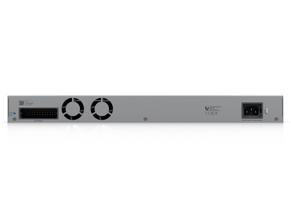 Achterkant van de Ubiquiti UniFi Pro HD 24 switch (USW-Pro-HD-24) met ventilatie