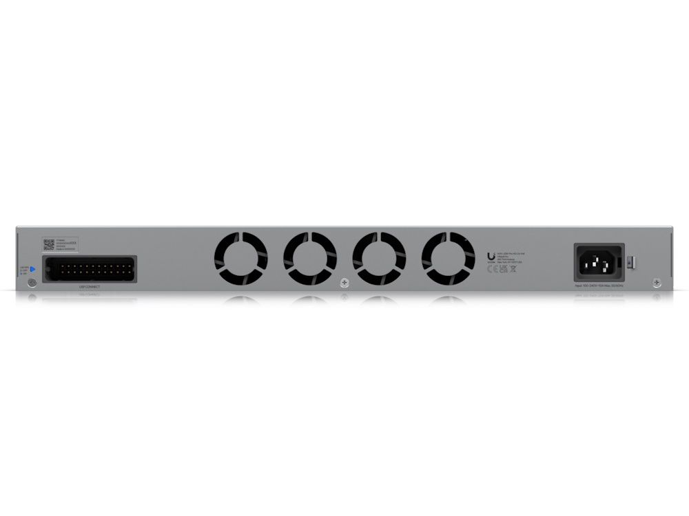 Achterkant van de Ubiquiti UniFi Pro HD 24 PoE switch (USW-Pro-HD-24-PoE)  met ventilatie