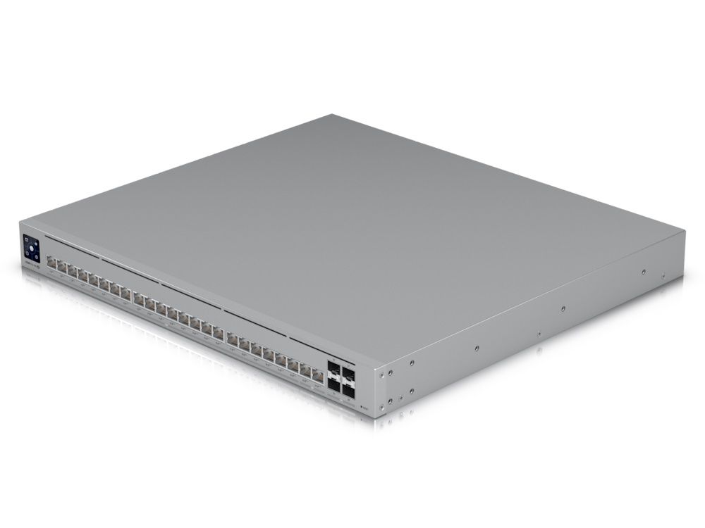 De Ubiquiti UniFi Pro HD 24 PoE switch (USW-Pro-HD-24-PoE)  van schuin boven