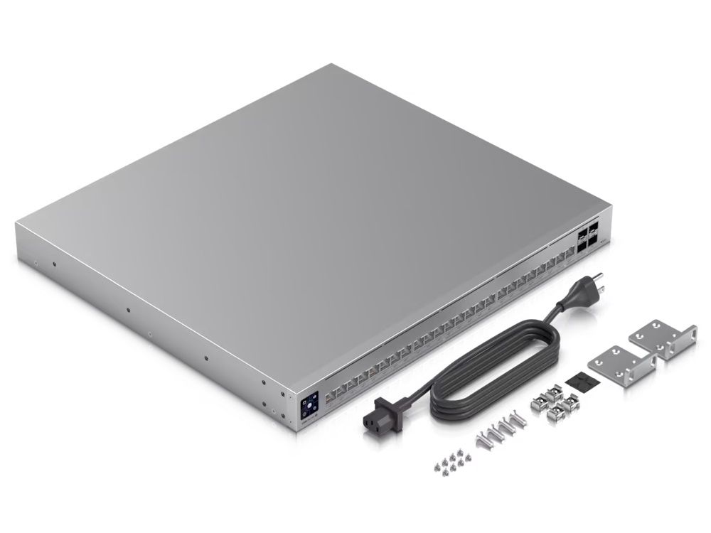 Verpakkingsinhoud van de Ubiquiti UniFi Pro HD 24 PoE switch (USW-Pro-HD-24-PoE) 