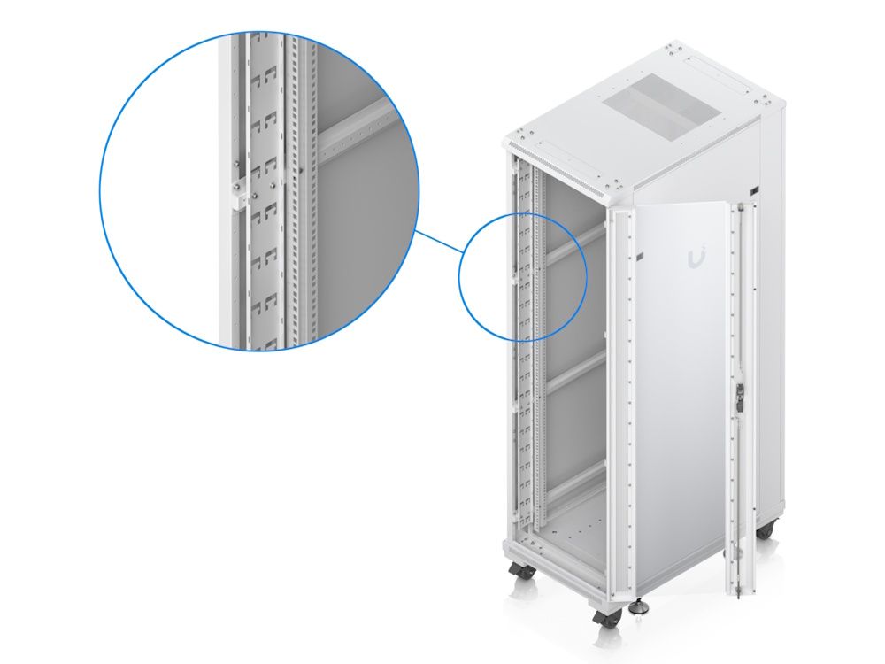 De set van 2 Ubiquiti UniFi Vertical Rack Cable Management (UACC-Rack-42U-VCM) in een rack