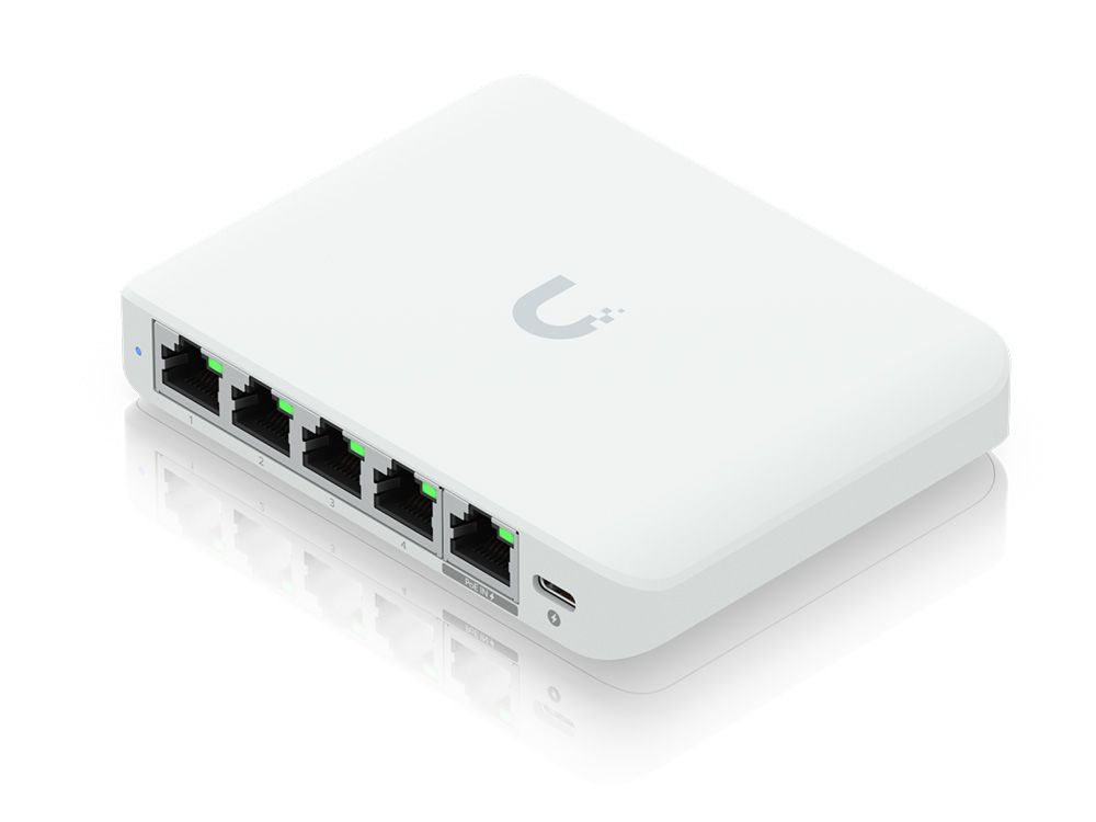 Ubiquiti Flex Mini 2.5G 5-poorts Compacte Managed Switch bovenkant