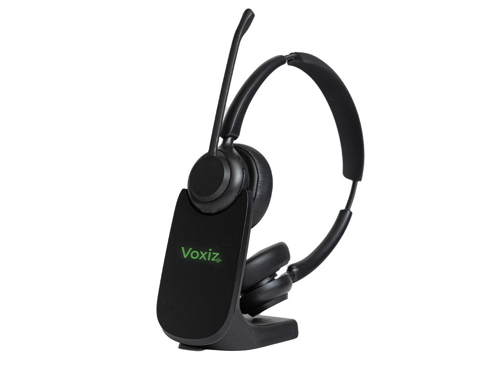 De Voxiz Wireless draadloze Bluetooth kantoor headset met USB-C dongle en laadstation
