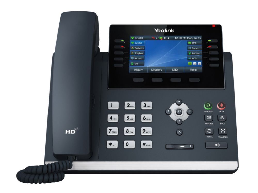 Voorkant van de Yealink SIP-T46U VoIP telefoon met kleurendisplay en 16 lijnen