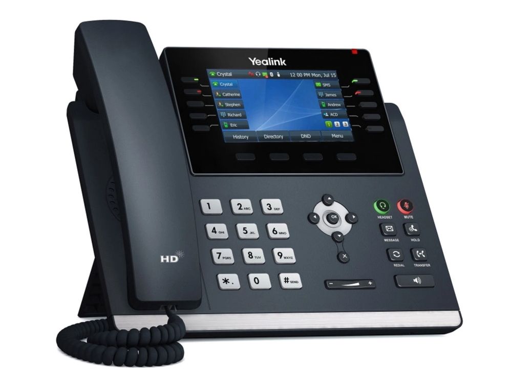 Voorkant en linker zijkant van de Yealink SIP-T46U VoIP telefoon