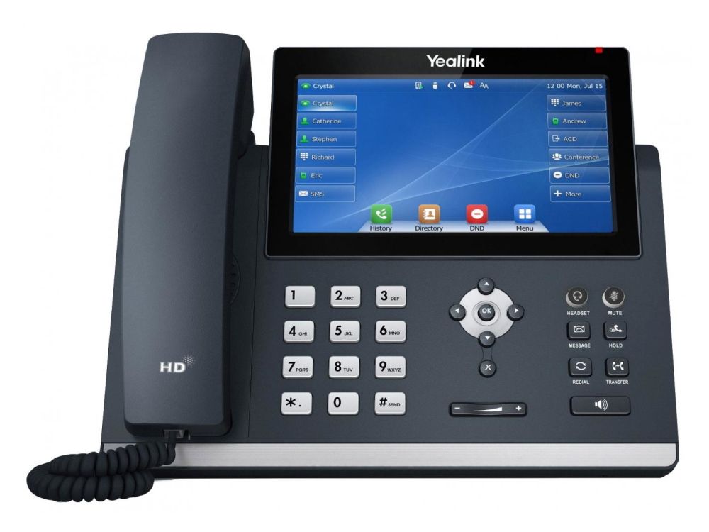 Voorkant van de Yealink T48U VoIP telefoon met hoorn en 7 inch touchscreen