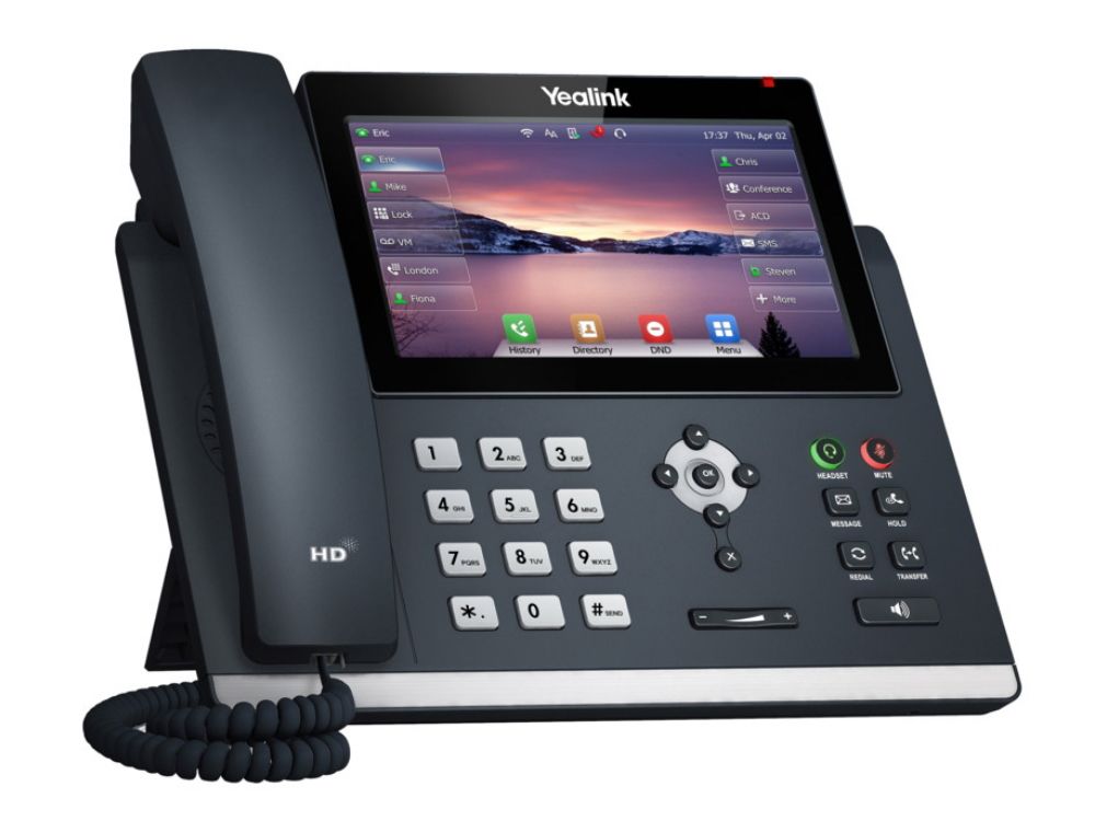 Linker zijkant en voorkant van de Yealink T48U VoIP telefoon met touchscreen