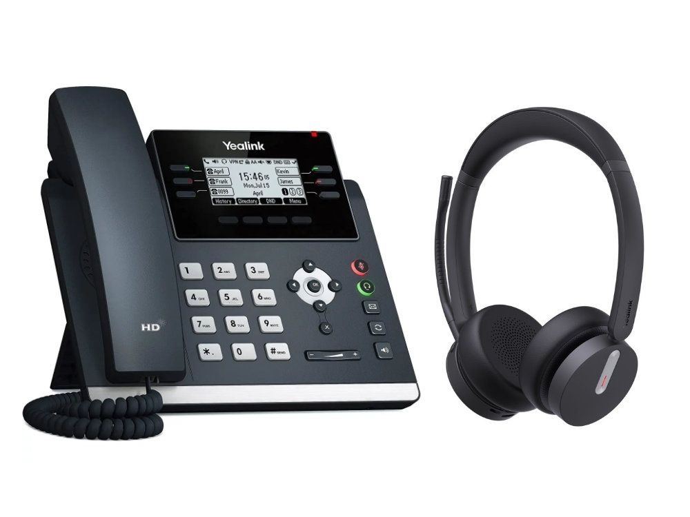 Yealink T42U WH64 headset en bureautelefoon productfoto totaalpakket voor Voip