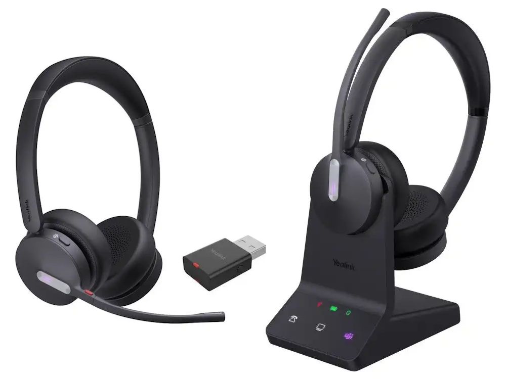 Yealink WH64 Dual Teams headset Trainingsset met twee draadloze DECT en Bluetooth headsets met een DECT basisstation en een USB-A DECT dongle