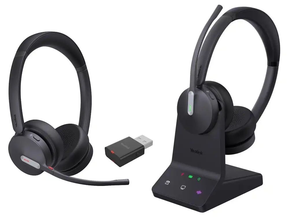 Yealink WH64 Dual UC headset Trainingsset met twee draadloze DECT en Bluetooth headsets met een DECT basisstation en een USB-A DECT dongle