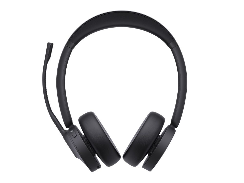 De Yealink WH64 Hybrid Dual UC headset op mute met ingeklapte microfoonarm