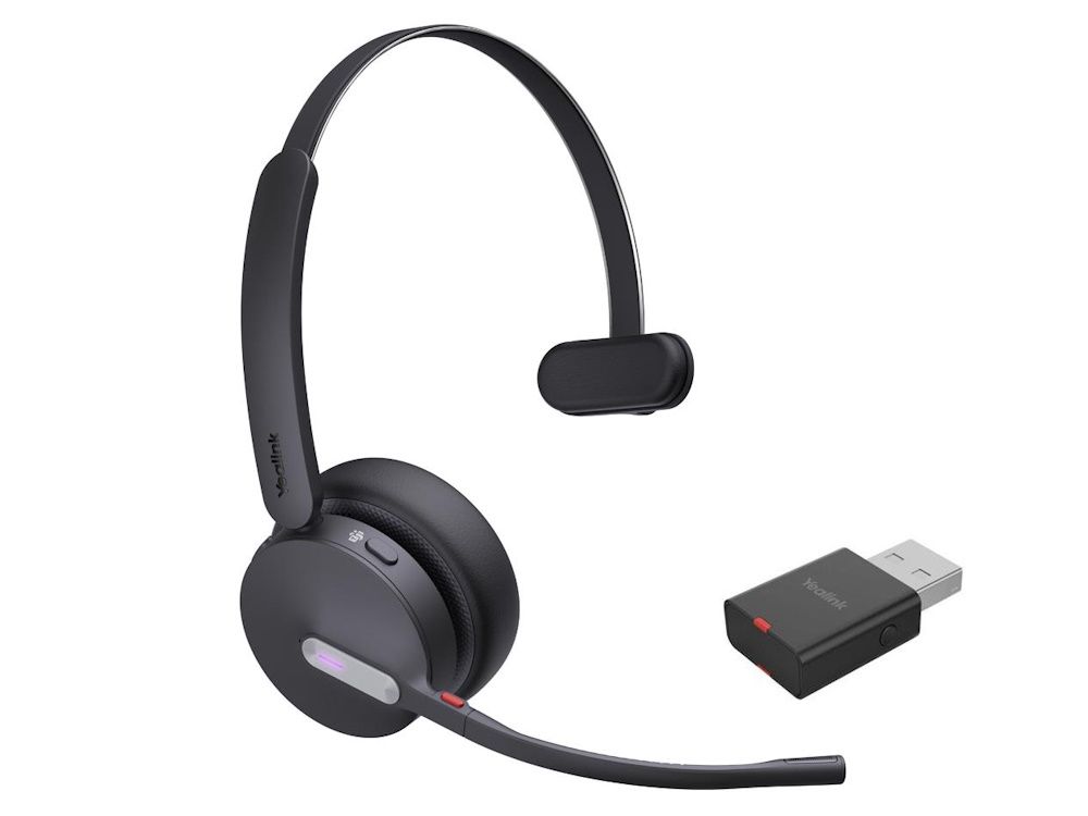 De Yealink WH64 Hybrid Mono Teams headset met USB-A DECT dongle