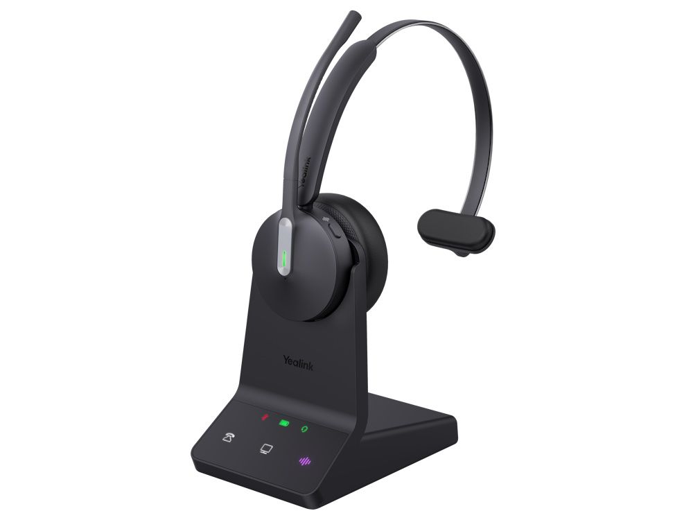 Voorkant en zijkant van de Yealink WH64 Mono UC headset