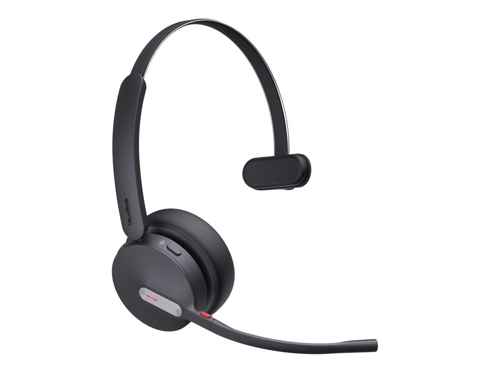 De Yealink WH64 Mono UC headset met busylight op het oor