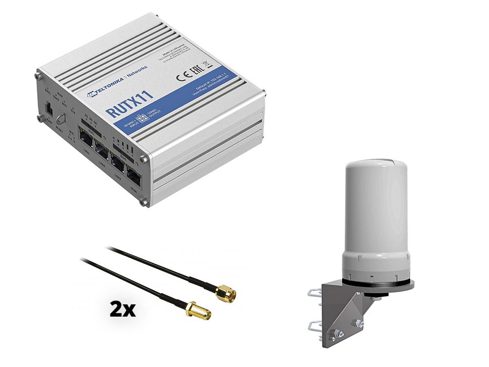 Teltonika RUTX11 4G LTE router met 6.9 dBi CELL MIMO omni antenne met 2 meter kabels