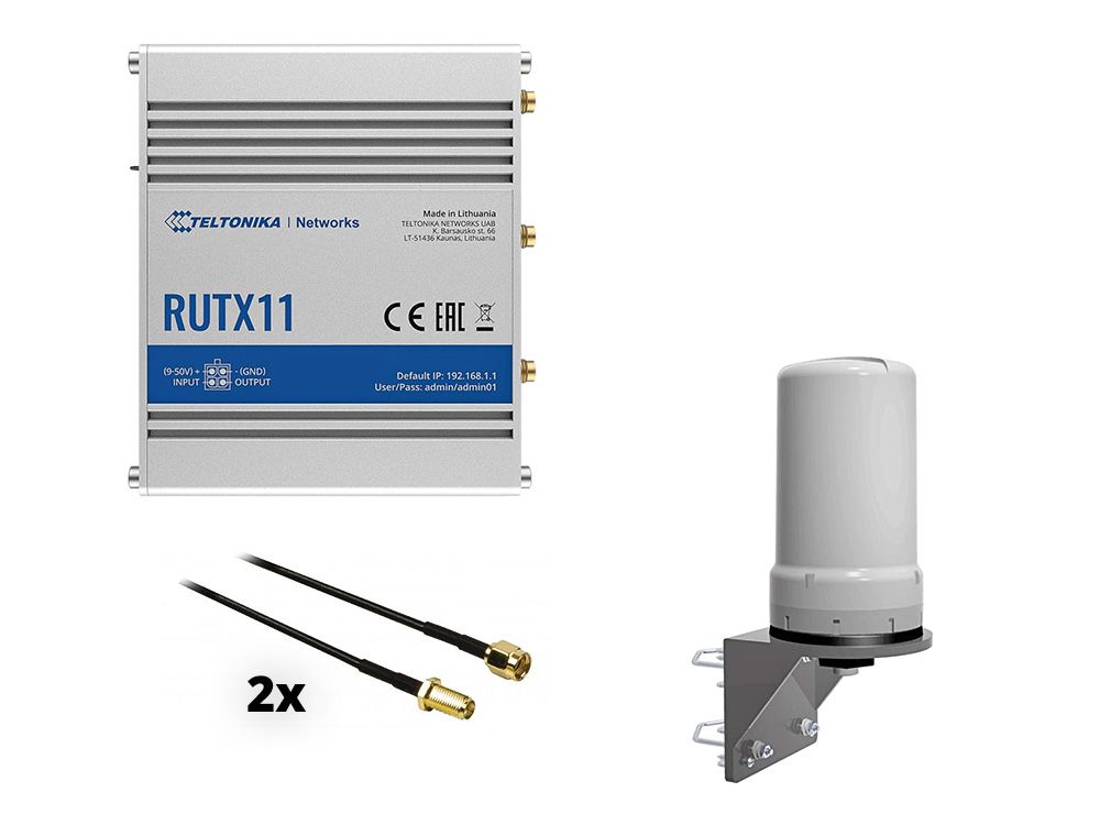 Teltonika RUTX11 4G LTE router met CELL MIMO omni antenne 6.9 dBi en 5 meter kabels