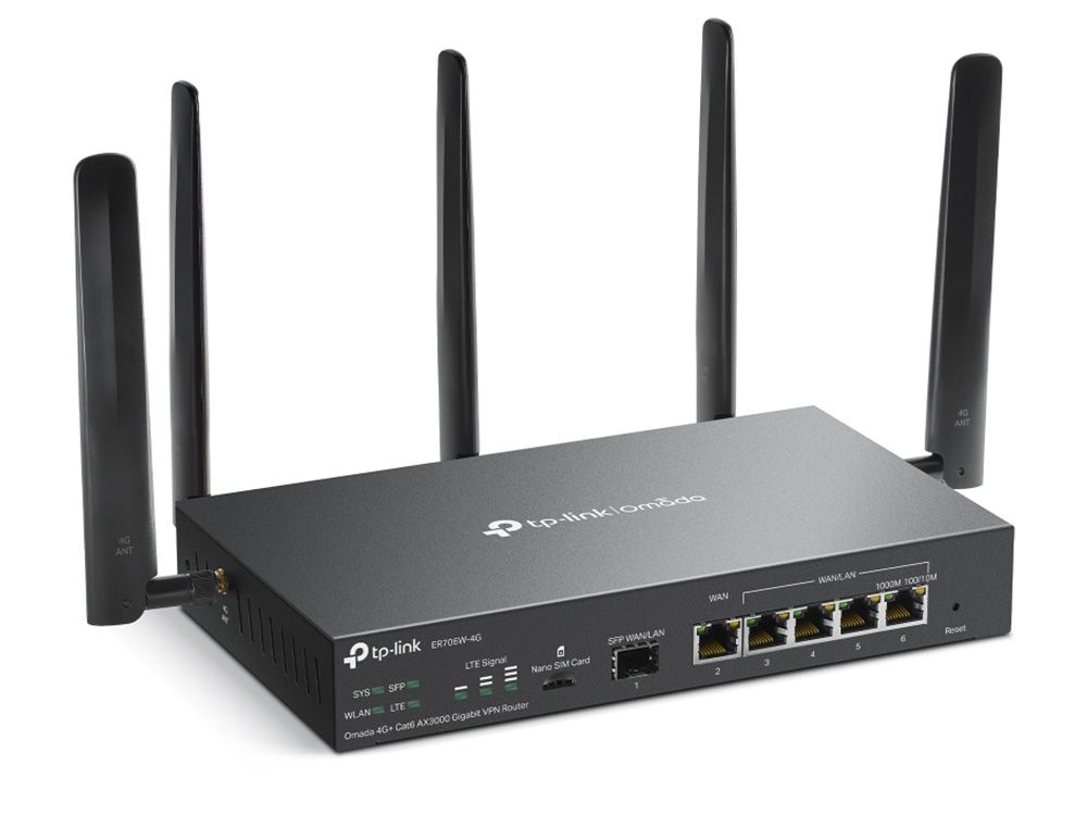 TP-Link Omada ER706W-4G WiFi 6 Gigabit VPN 4G router met SFP