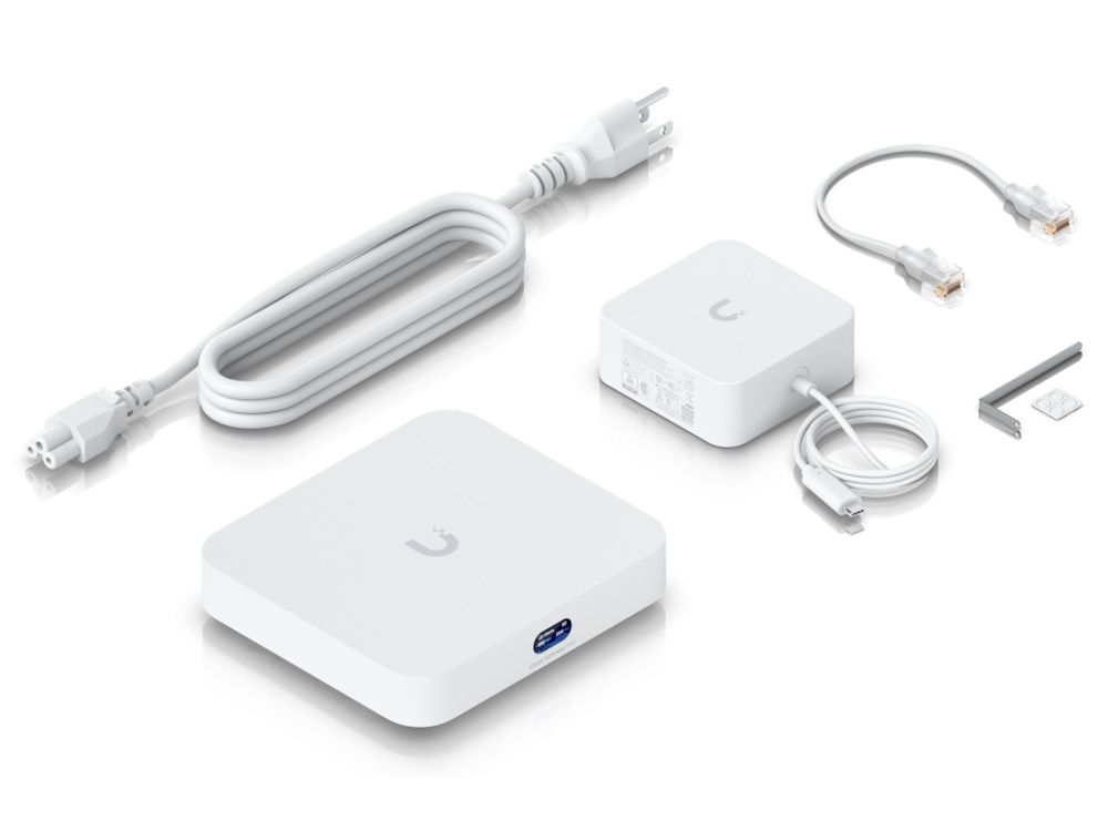 Ubiquiti UniFi Cloud Gateway Max met accessoires inhoud verpakking