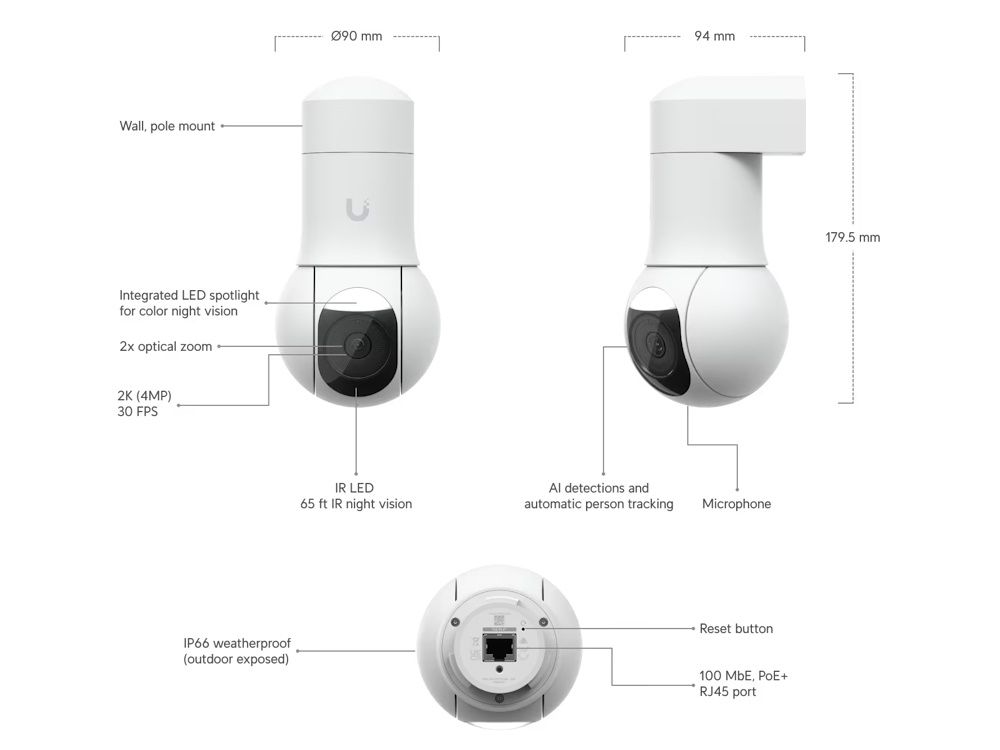 Ubiquiti UniFi Protect G5 PTZ camera voor buiten specificaties