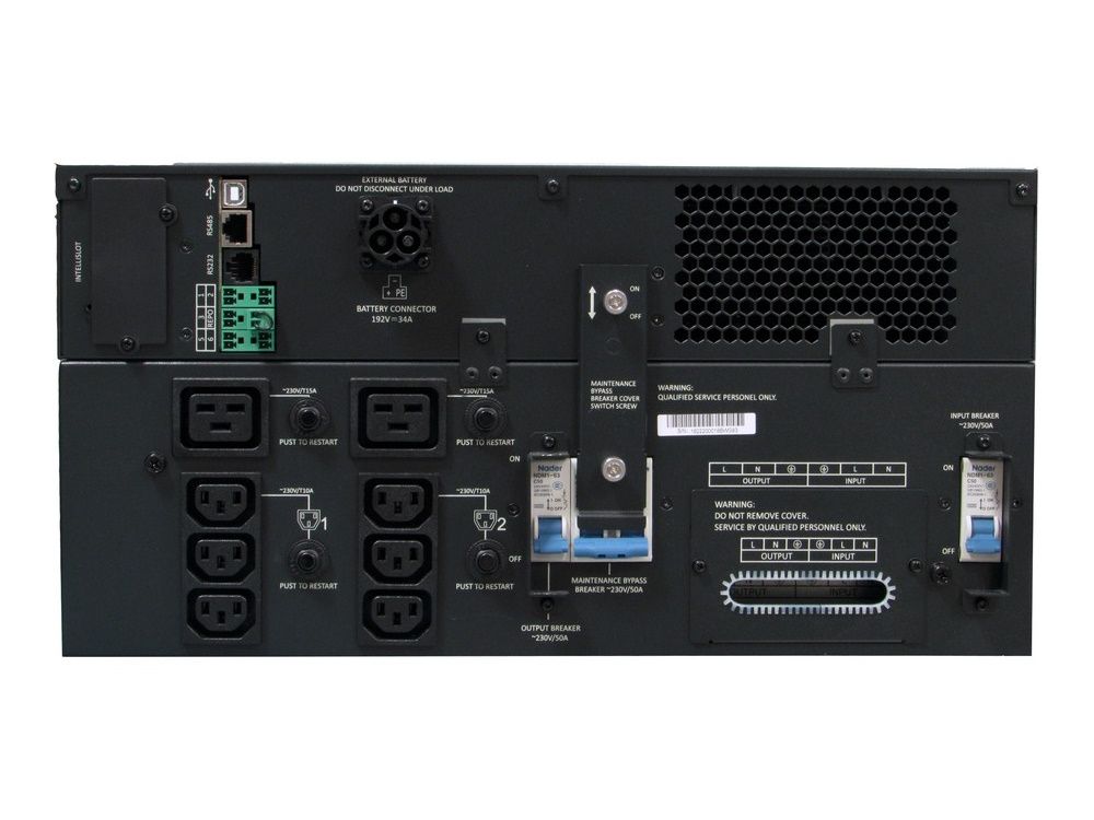 Vertiv GXT5 online dubbele conversie UPS met 6kVA vermogen achterkant met aansluitingen