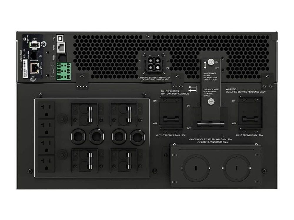Vertiv GXT5 online dubbele conversie UPS met 8kVA vermogen achterkant met aansluitingen